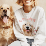 Personalized Birth Flower Paw Prints Multicolor T-shirt Sweatshirt with Pet Photo and Name Daily Wear Birthday Anniversary Gift Pet Lovers