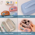Personalized Cartoon Character PU Leather Portable Makeup Bag with Surname and Text Daily Travel Use Birthday Gift for Travel Lovers Best Friends