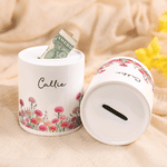 Personalised Birth Flower Ceramic Money Box Piggy Bank with Name Birthday Gift for Boys Girls