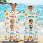 Personalised Cute Cartoon Diving Character Oversized Quick Dry Beach Towel with Name Beach Party Birthday Gift for Kids