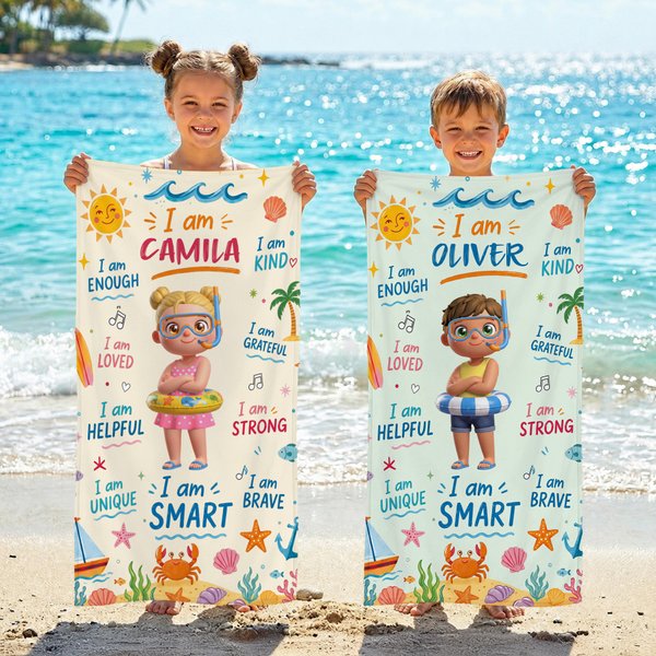 Personalised Cute Cartoon Diving Character Oversized Quick Dry Beach Towel with Name Beach Party Birthday Gift for Kids