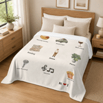 Personalized Favorite Things Hand Drawn Photo Design Soft Throw Blanket with Name and Text Home Decor Daily Use Birthday Gift for Family Pet Lovers