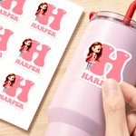 Personalized Cartoon Kid Initial Sticker Label with Name School Supplies Back to School Birthday Gift for Boys Girls