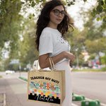 Personalisierte Cartoon Schreibwaren Charakter Schachbrett große Jute Canvas Tote Tasche mit Namen zurück zu Schule Anerkennung Geschenk für Lehrer