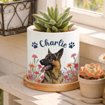 Personalized Birth Flower Pet Photo Paw Print Ceramic Plant Pot with Name and Bamboo Tray Daily Use Birthday Gift for Pet Owner Lover