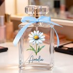 Flacon de parfum rechargeable personnalisé avec fleur de naissance et prénom – Cadeau d'anniversaire ou de mariage pour femme, mariée ou demoiselle d'honneur