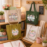 Personalized Pencil Apple Large Capacity Corduroy Tote Bag with Text Travel Essential Birthday Teacher's Day Gift for Teacher