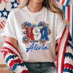Personalized Multicolor American Oil Painting Daisy T-shirt Sweatshirt Hoodie with Name Daily Wear Birthday Independence Day Gift for Family Friends