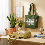 Personalized Pencil Apple Large Capacity Corduroy Tote Bag with Text Travel Essential Birthday Teacher's Day Gift for Teacher
