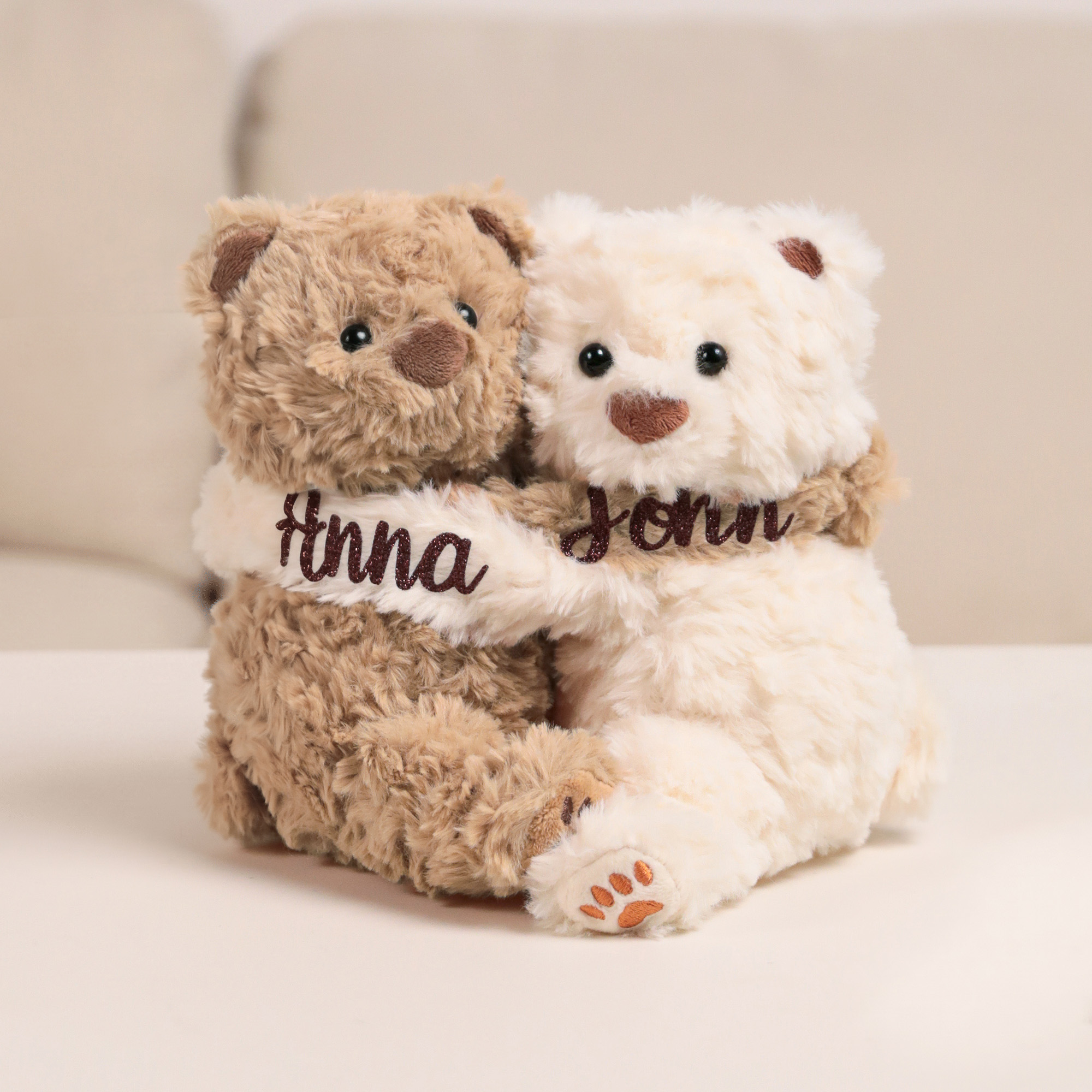 Personalisierte, niedliche Kuschelbären mit Lavendelduft – Plüschtiere mit Namen, Wohnaccessoire, 2er-Set, Geschenk zum Jahrestag oder Geburtstag für Paare, Verliebte und beste Freunde