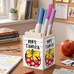 Personalized Apple Pencil Bow Meaningful Building Blocks Pen Holder with Surname Teacher's Day Appreciation Gift for Teacher Educator