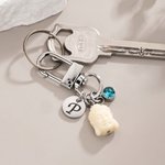 Personalized Travel Buddha Statue Birthstone Keychain with Initial and Card Birthday Gift for Traveller Buddhist Culture Lover