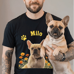 Personalized Birth Flower Paw Prints Multicolor T-shirt Sweatshirt with Pet Photo and Name Daily Wear Birthday Anniversary Gift Pet Lovers