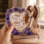 Personalised Purple Rose Angel Heart Photo Design Acrylic Plaque with Name and Year Desk Decor Memorial Gift for Friend Family