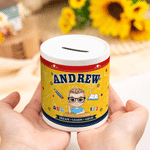Personalized Cute Kid Cartoon Character Ceramic Money Box Piggy Bank with Name Back to School Birthday Gift for Kids