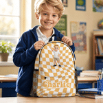 Personalized 3D Cartoon Character Multicolour Plaid Large Capacity Backpack with Name Back to School Birthday Gift for Boys Girls