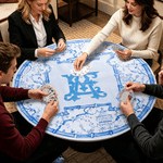 Personalized Chinoiserie Blue White Pagoda Floral Non-Slip Mahjong Mat with Letters and Storage Bag Game Accessory Birthday Gift for Mahjong Lover