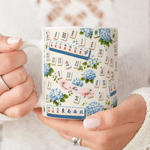 Personalized Hydrangea Mahjong 11 oz 15 oz Ceramic Mug with Name Daily Use Game Day Mahjong Night Birthday Gift for Mahjong Lover Player