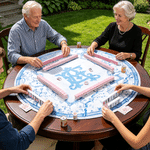 Personalized Chinoiserie Blue White Pagoda Floral Non-Slip Mahjong Mat with Letters and Storage Bag Game Accessory Birthday Gift for Mahjong Lover