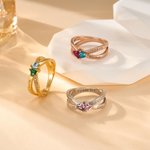 Personalised Double Heart Birthstone Infinity Ring with Text Minimalist Jewellery Birthday Anniversary Gift for Women