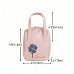 Personalised Starry Sky Birth Flower PU Leather Makeup Bag with Name and Handle Travel Anniversary Birthday Gift for Women