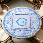Personalized Chinoiserie Blue White Pagoda Floral Non-Slip Mahjong Mat with Letters and Storage Bag Game Accessory Birthday Gift for Mahjong Lover