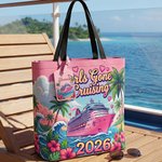 Juego personalizado de bolsa de mano y etiqueta de equipaje «Girls Gone Cruising» con el año y el nombre: imprescindible para viajar, para el día a día, para las vacaciones y como regalo de cumpleaños