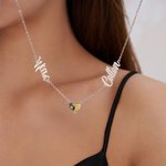 Personalized Exquisite Birthstones Heart Necklace with Name Dainty Jewellery Birthday Anniversary Gift for Women