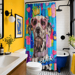 Personalized Graffiti Oil Painting Pet Photo Shower Curtain with Name and 12 Hooks Bathroom Decor Birthday Housewarming Gift for Pet Owner Lover