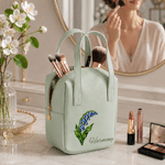 Personalised Starry Sky Birth Flower PU Leather Makeup Bag with Name and Handle Travel Anniversary Birthday Gift for Women