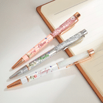 Personalised Birth Flower Book Glitter Dynamic Liquid Sand 2 Pcs Ballpoint Pens with Name Back to School Birthday Gift for Women Students Teachers