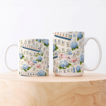 Personalized Hydrangea Mahjong 11 oz 15 oz Ceramic Mug with Name Daily Use Game Day Mahjong Night Birthday Gift for Mahjong Lover Player