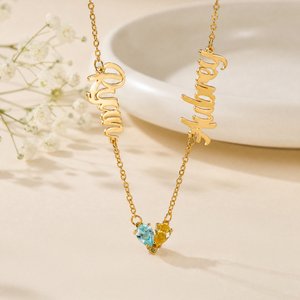 Personalized Exquisite Birthstones Heart Necklace with Name Dainty Jewellery Birthday Anniversary Gift for Women