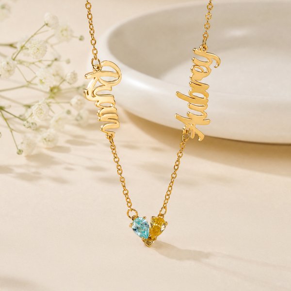 Personalized Exquisite Birthstones Heart Necklace with Name Dainty Jewellery Birthday Anniversary Gift for Women