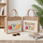 Personalised Faux Patchwork Style Large Capacity Classic Jute Tote Bag with Text Daily Use Holiday Teacher's Day Gift for Educators Teachers