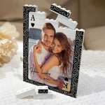 Personalized Baroque Playing Card Photo Building Brick Puzzles with Initial and Text Wedding Anniversary Birthday Gift for Couple