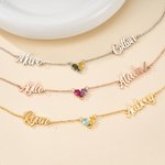 Personalized Exquisite Birthstones Heart Necklace with Name Dainty Jewellery Birthday Anniversary Gift for Women