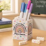 Personalized Rainbow Apple Meaningful Building Blocks Pen Holder with Text Title and Surname Teacher's Day Appreciation Gift for Teacher Educator