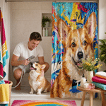 Personalized Graffiti Oil Painting Pet Photo Shower Curtain with Name and 12 Hooks Bathroom Decor Birthday Housewarming Gift for Pet Owner Lover