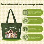 Sac cabas en velours côtelé personnalisé avec photo d'animal et nom - Cadeau d'anniversaire pour les amoureux des animaux de compagnie
