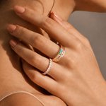 Anello personalizzato in argento sterling a 3 strati con zircone a cuore e nome inciso, regalo di compleanno e anniversario per la donna