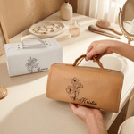 Personalized PU Leather Foldable Travel Makeup Bag with Birth Flower and Name Birthday Gift for Woman