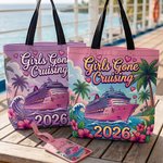 Juego personalizado de bolsa de mano y etiqueta de equipaje «Girls Gone Cruising» con el año y el nombre: imprescindible para viajar, para el día a día, para las vacaciones y como regalo de cumpleaños