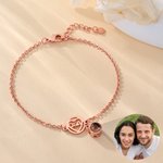 Personalized Heart Pendant Openwork Monogram Photo Projection Bracelet Dainty Jewelry Anniversary Birthday Gift for Woman Mom Girlfriend Wife