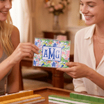 Personalised Tropical Watercolour Flowers Monogram Tri-Folded Card Cover Sticker Set Birthday Mahjong Night Gift for Mahjong Lovers