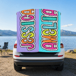 Personalized Multicolor Dalmatian Dot Oversized Quick Dry Magnetic Beach Towel with Name Summer Vacation Beach Party Birthday Gift for Family Friends