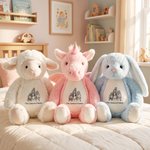 Personalised Line Art Style Photo Cartoon Sheep Bunny Bear Fantasy Unicorn Plush Toy with Text Daily Use Birthday Gift for Family