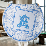 Personalized Chinoiserie Blue White Pagoda Floral Non-Slip Mahjong Mat with Letters and Storage Bag Game Accessory Birthday Gift for Mahjong Lover