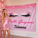 Personalised Hello Gorgeous Shiny Eye Makeup Multicolour Banner with Name Party Backdrop Decor Birthday Party Gift for Girl Sister