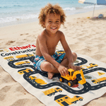 Personalised Cartoon Construction Lorry Road Map Soft Quick Dry Beach Towel with Name Summer Beach Party Birthday Gift for Boys Kids